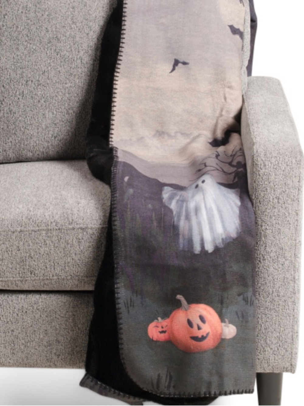 Tahari Halloween Pumpkin & Ghost Throw Blanket in Black and Orange